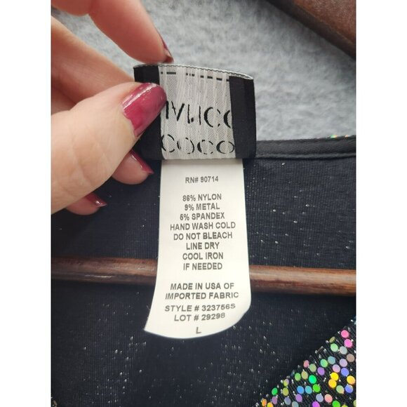 VTG Coco Bianco Womens Sparkly Metallic Multicolor Top W/ Cowl Neck 3/4 Sleeves - Picture 3 of 4